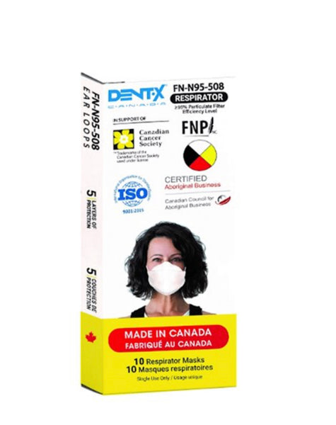 N95. Dent-X FN 10/Pack.5-Layer Mask. Made in Canada. WHITE.